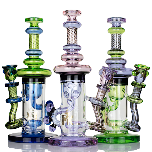 MK100 Glass 11" Molecule Klein Recycler Bong - TND