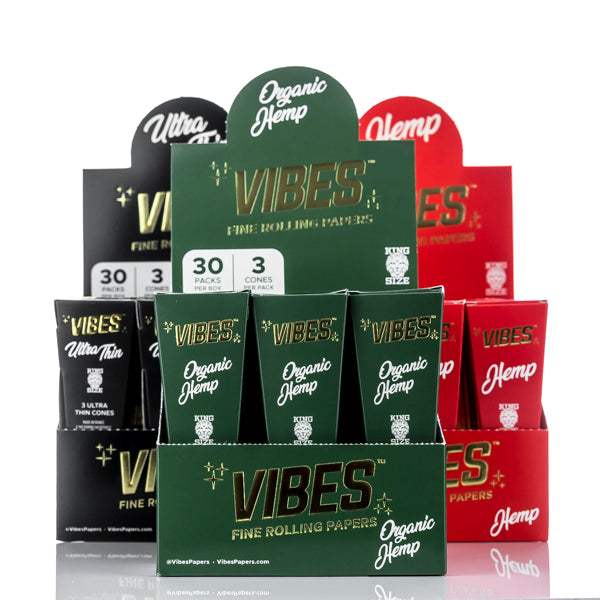 VIBES King Size Pre-Roll Cone - 3 Pack - Case of 30 - TOKE N DAB